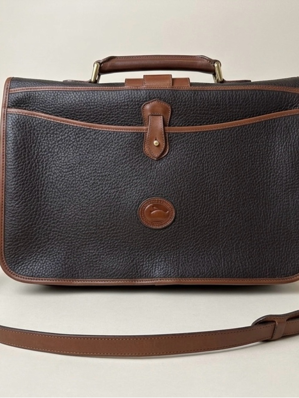 Classic Two-Tone Brown Vintage Dooney & Bourke AWL Messenger Briefcase Crossbody